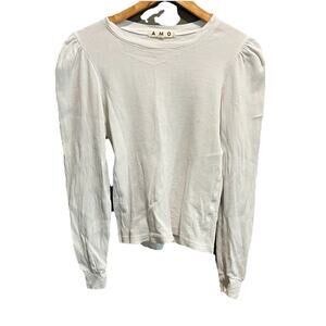 Amo White Long Sleeve Crew Neck Women's Thermal Waffle Sweater Shirt Size Medium